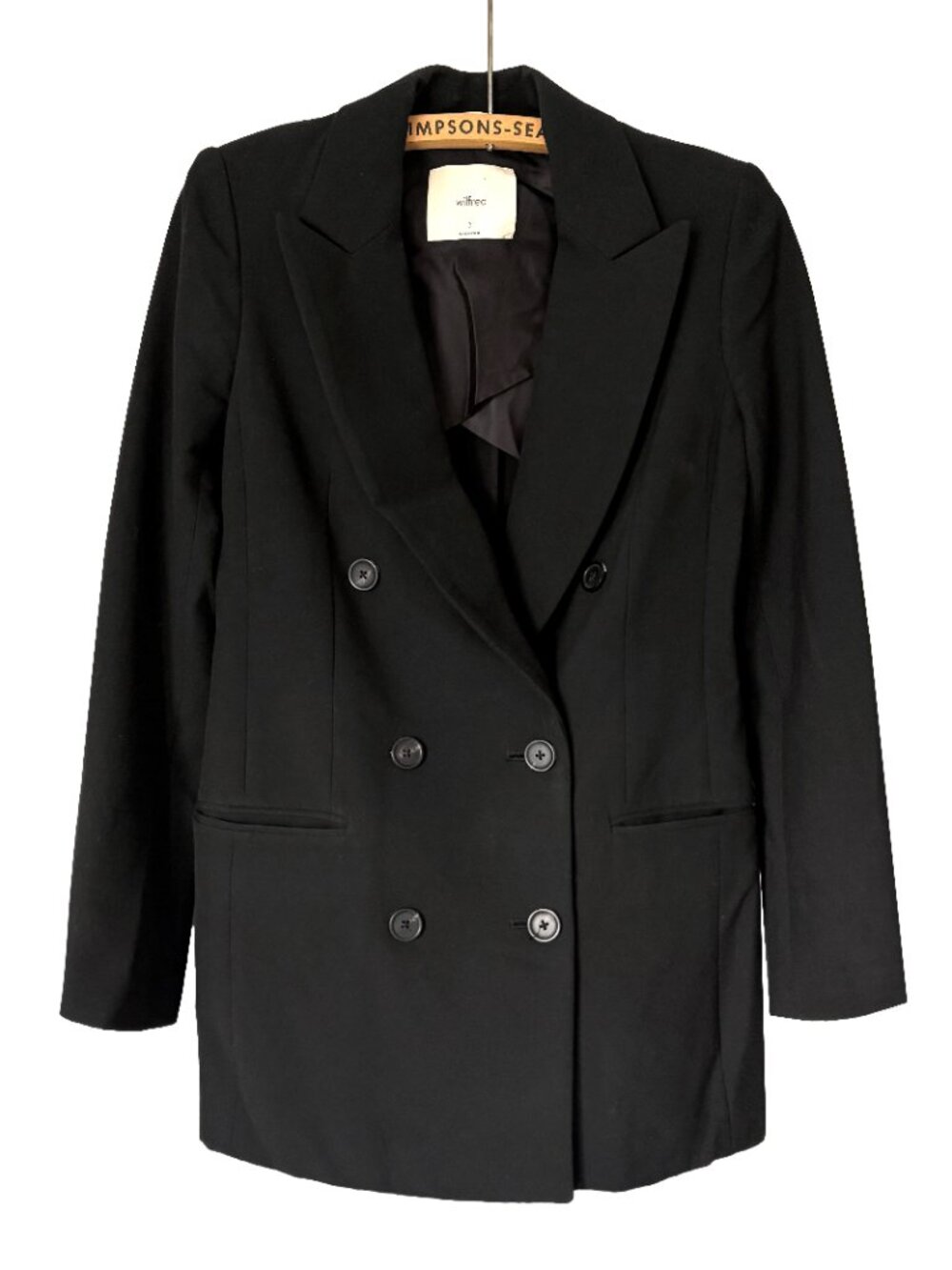 Aritzia Wilfred Double Breasted Blazer Black Cupro Lined Peaked Lapel 0 / XS